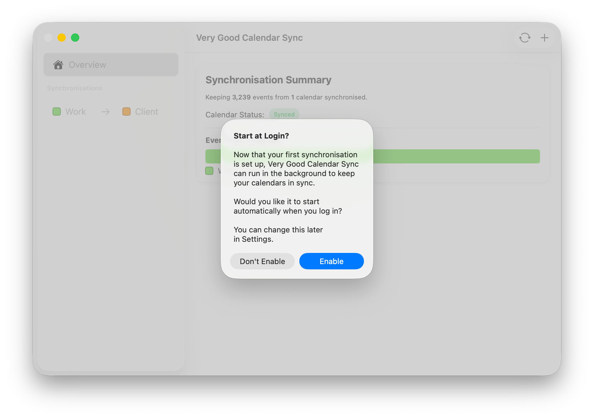 Screenshot of prompt asking to add the application as a login item